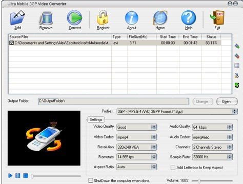 Ultra Mobile 3GP Video Converter мощный преобразователь 3GP позволяет